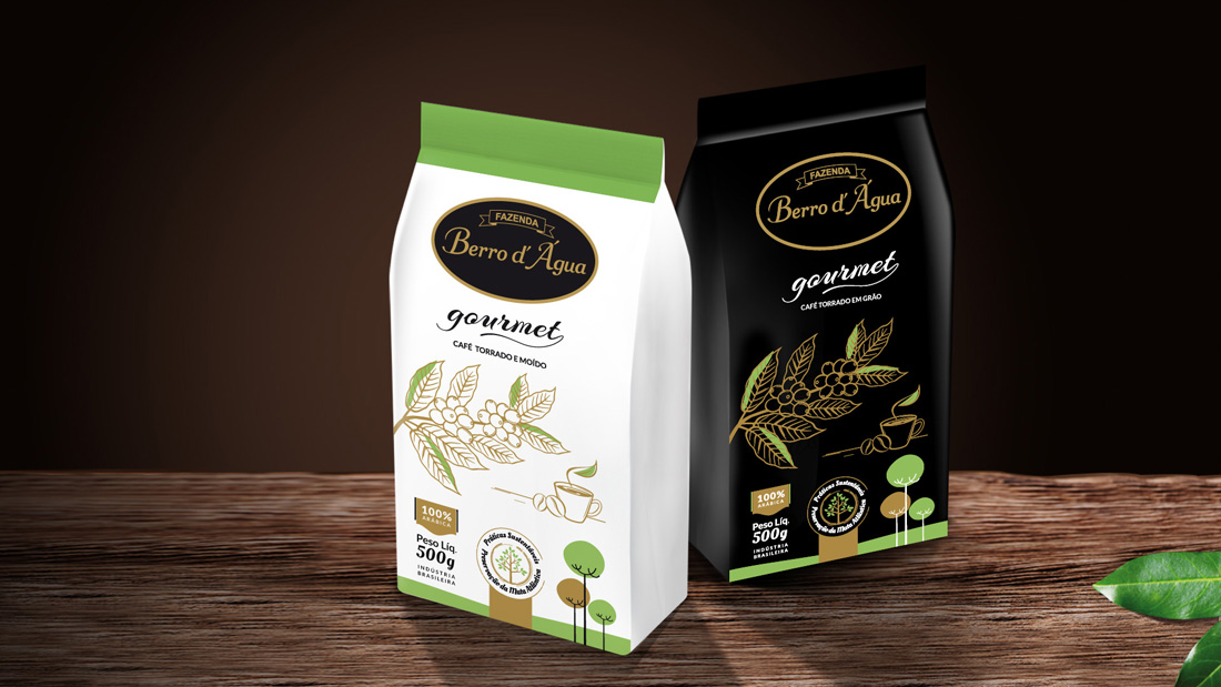 Criação Embalagens de Café Torrado e Grãos - Fazenda Berro dAgua